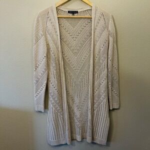 Love Ellie Open Knit Long Cardigan Crochet Beige Summer Boho Festival Size M